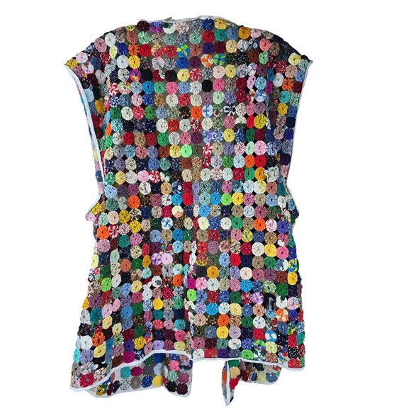 Handmade Yo-Yo Patchwork Vest - Colorful Folk Art Wearable Boho - Picture 2 of 5